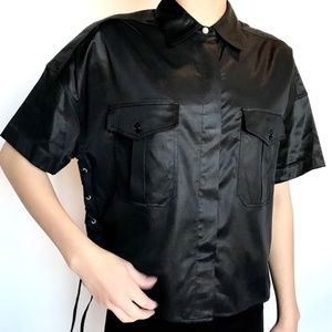 Rag & Bone Mason Black Short Sleeve Cropped Blouse